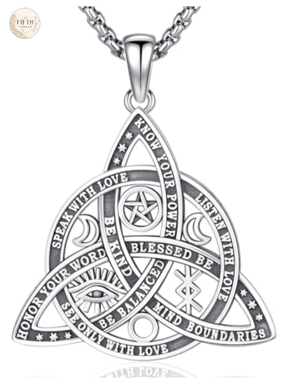 925 Sterling Silver Witch Knot Necklace Pentacle Pagan Amulet Jewelry